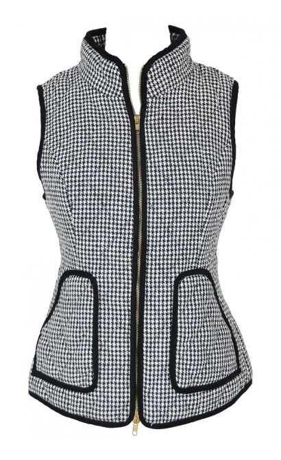 Black and Ivory Houndstooth Quilted Vest